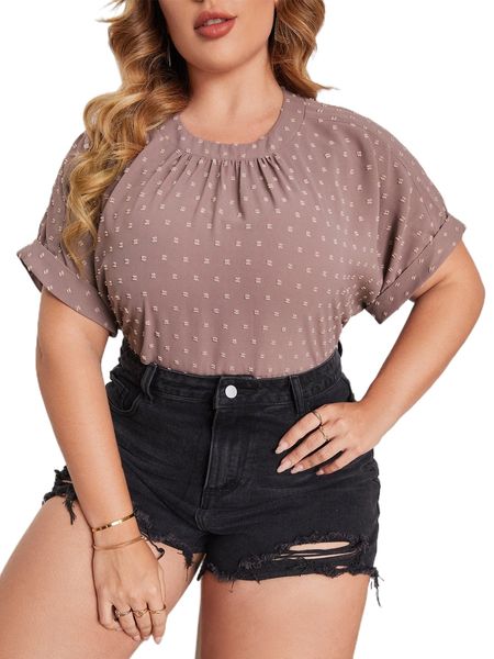 

plus swiss dot batwing sleeve blouse q1f0#, Black