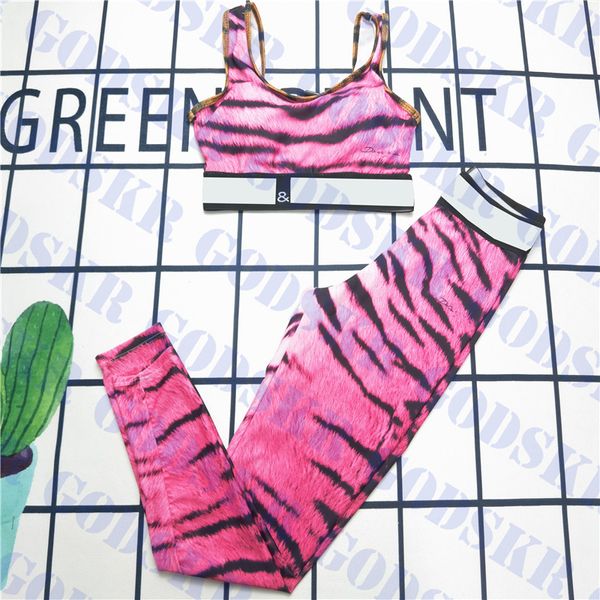 Fatos de banho femininos rosa roupa de banho com listras de tigre conjunto de ioga ao ar livre praia senhoras maiô biquíni