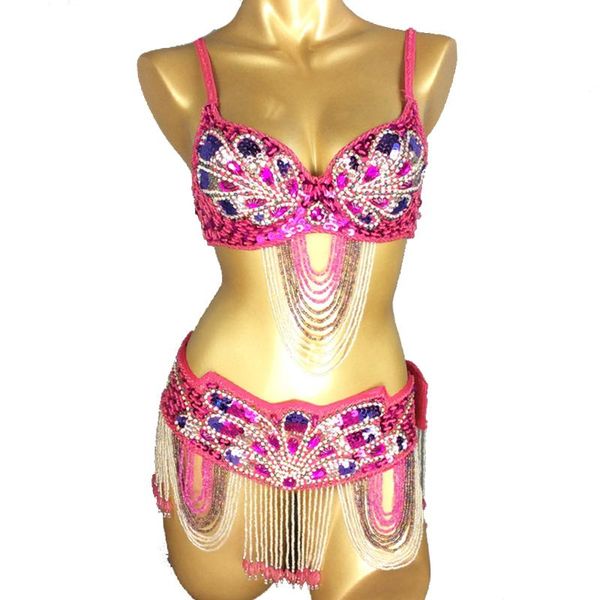 Costume di danza del ventre delle donne di disegno di usura della fase Reggiseno Cintura 2pc/set Carnevale Abiti sexy Bollywood ClothesStage