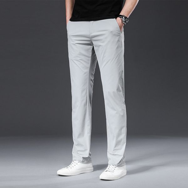 

classic men trousers spring summer midweight solid color straight trousers male full length casual pants men cx220401, Black