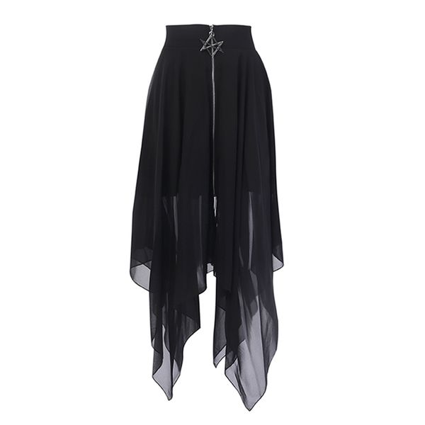 

summer mesh irregular women skirts pentagram zipper black punk skirts gothic darkness lady skirt casual loose streetwear skirts 220701