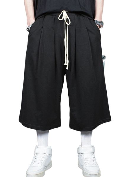 

men drawstring waist wide leg pants x6gg#, Black