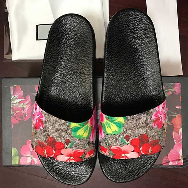 

men women slippers designer rubber slides sandal flat blooms strawberry tiger bees green red white web fashion shoes beach flip flops flower, Black