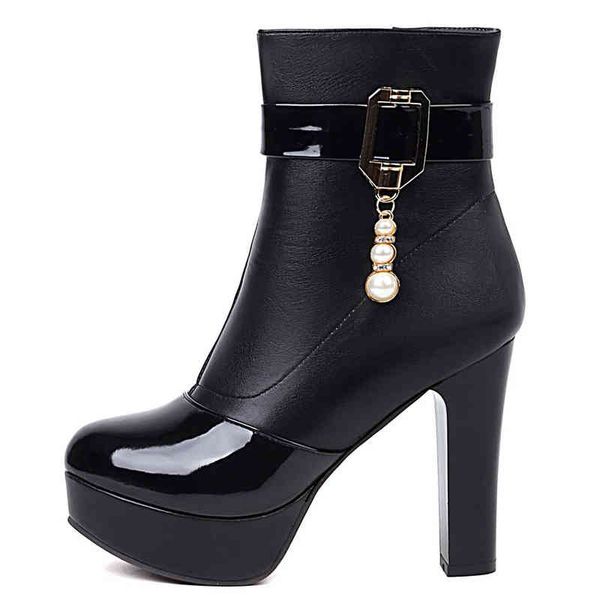 

boots black women ankle platform luxury crystal high heel short boot female autumn winter ladies shoes large size 45 220805