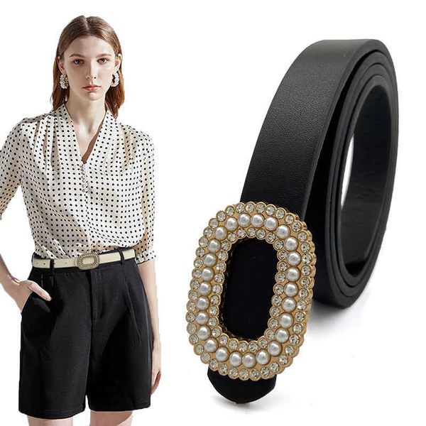 

elling women leather belts fashion strap design pearl buckle female band with jeans belt waist accessories designer classic luxury, Black;brown