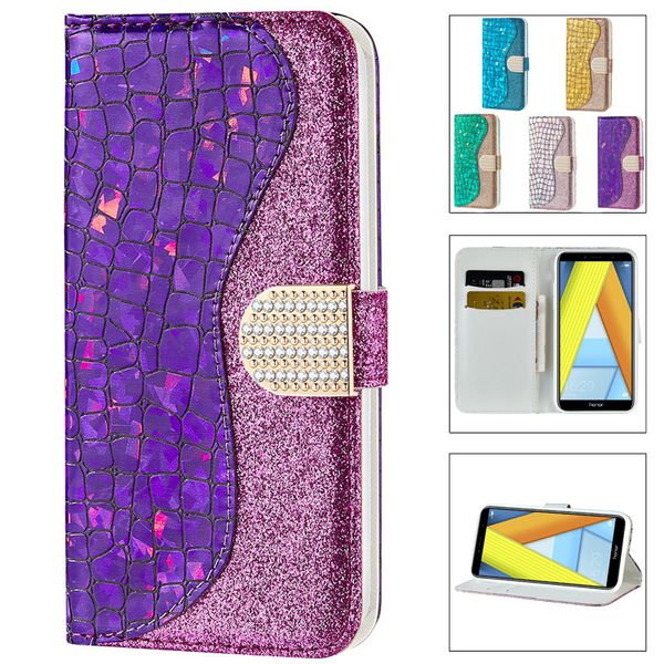 Caso da Carteira das Mulheres Bling Glitter Flip Stand Casos para Huawei P20 Lite P30 / P40 Pro / Lite Honra 7A 8A Psmart Capa