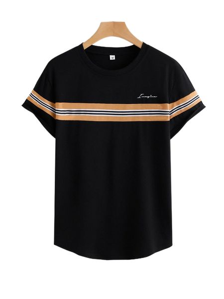 

men letter & striped print tee g8og#, White;black