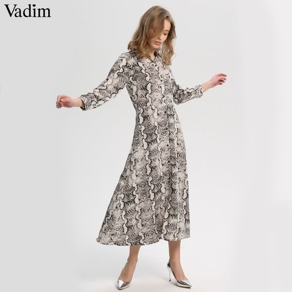 

women snake print ankle length dress pockets long sleeve split pleated female casual chic dresses vestidos qa502 y200102, White;black