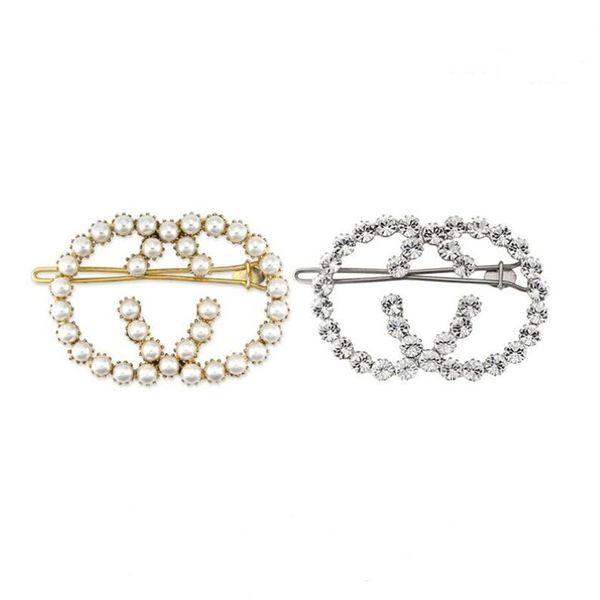

new arrival crystal pearl letters hair clips for fashion women accessories classic designer jewelry231q, Golden;silver