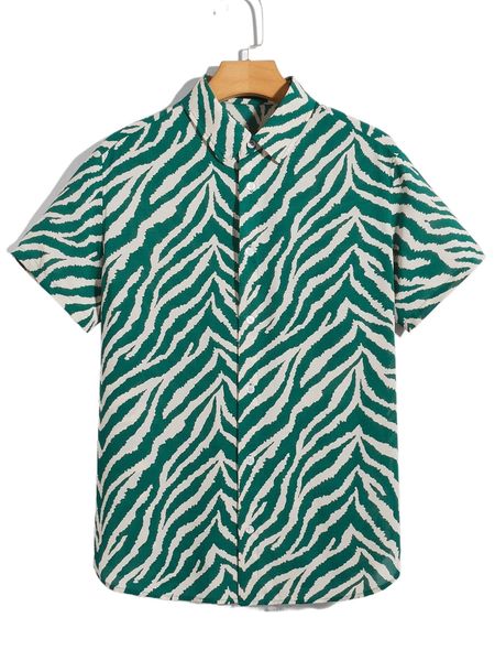 

men zebra stripe curved hem shirt f83q#, White;black