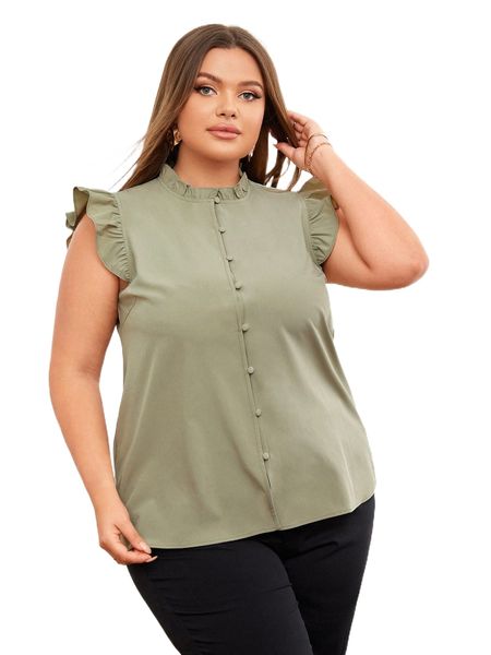 

emery rose plus frilled neck butterfly sleeve blouse i4il#, Black
