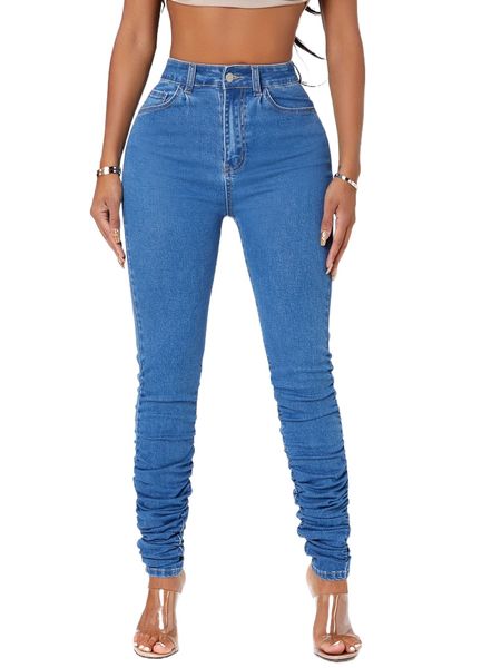 

sxy high waisted ruched skinny jeans v3pc#, Blue