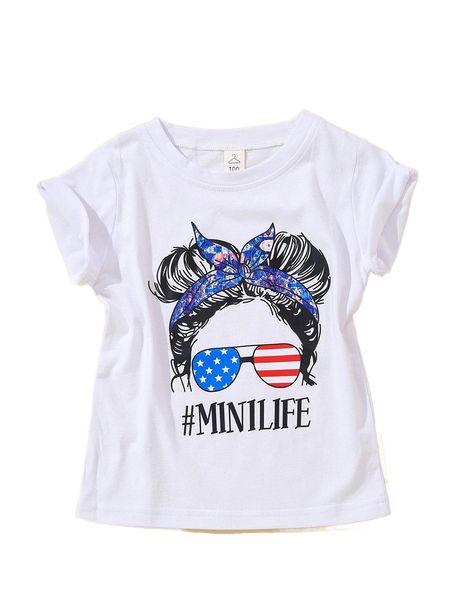 

toddler girls figure and letter graphic tee 96am#, Black;white
