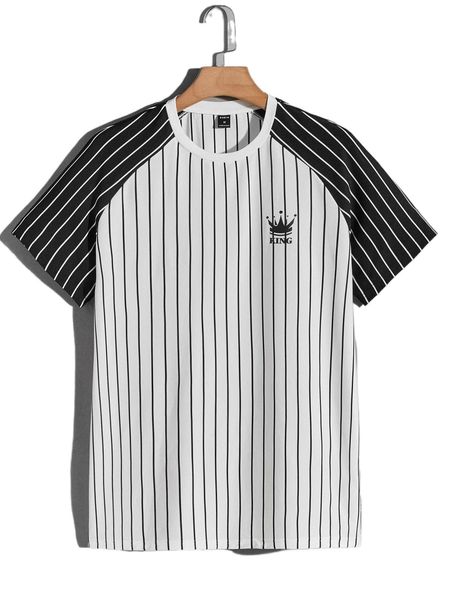 

men letter & striped graphic raglan sleeve tee 28b7#, White;black