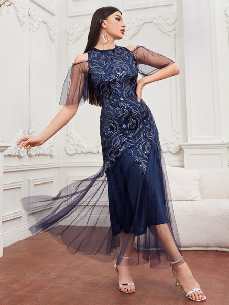 

contrast sequin cut out shoulder prom dress r1xh#, Black;gray