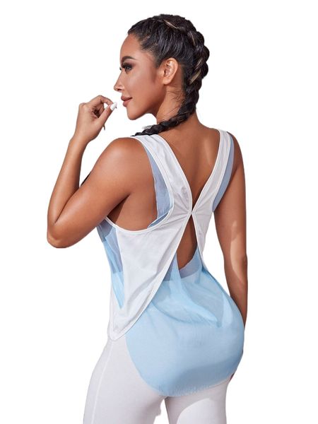 

mesh panel cut out back sports tank y7tv#, Gray