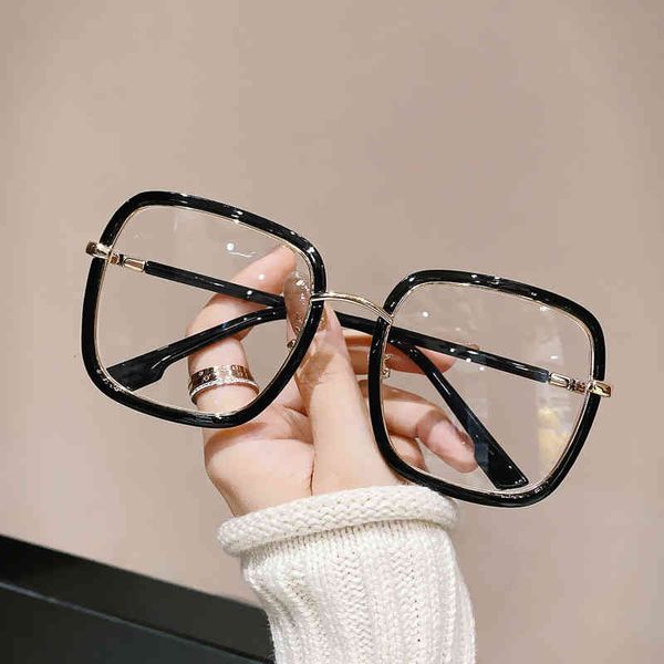 

sunglasses net red plain glasses women's round face large frame transparent anti blue light radiation flat men's fashion, White;black