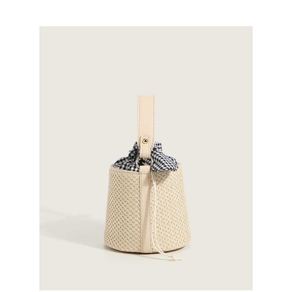

bucket straw woven bag women's 2021 new fashion versatile one shoulder messenger bag bow knot foreign style woven handbag