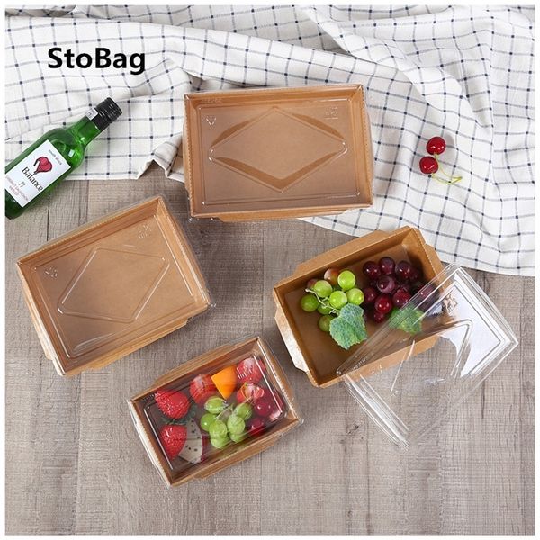 Stobag 50pcs caixa de embalagem de pão de frutas descartáveis ​​Kraft Paper embalagem lancheira Biscuit Candy Packaging Birthday Party Show 201015