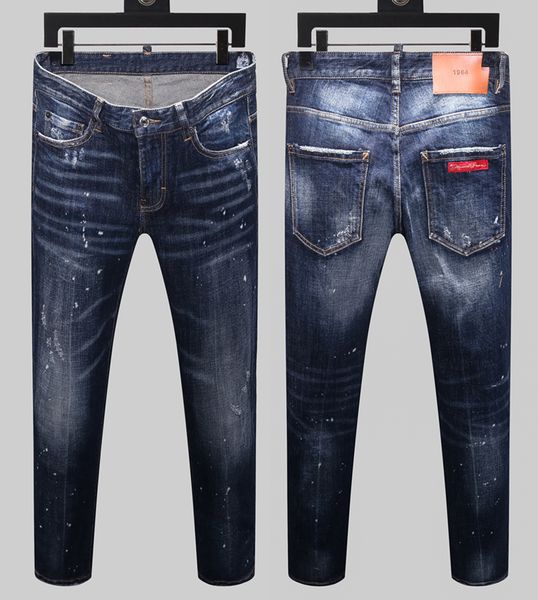 

gentleman style mens slim elastic jeans d2 men straight denim trousers zipper patchwork slim blue hole dsq for men 8150 220719, White;black