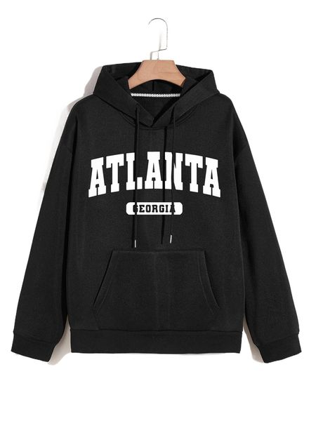 

men letter graphic thermal hoodie 48bu#, Black