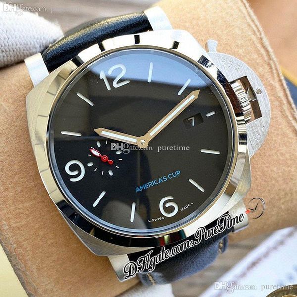 

v7f 44mm a2555 automatic mens watch steel case black dial white markers leather strap 4 styles watches puretime f11d4, Slivery;brown