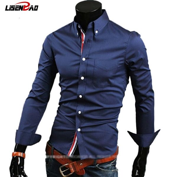 Hot Men Fashion Camisa de manga longa Empresa casual slim fit de mangas compridas Vestido camisa masculina roupas de envio barato lj200925