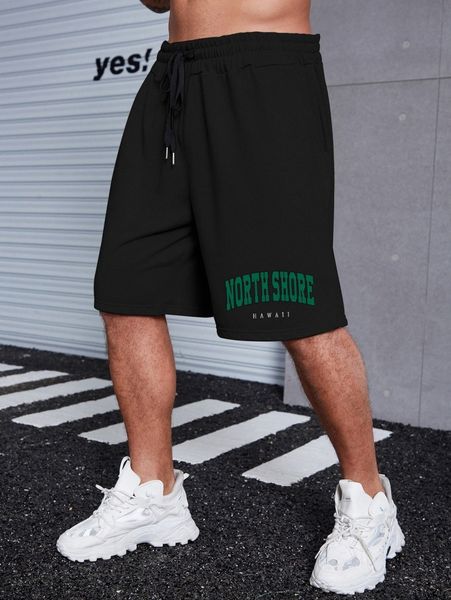 

extended sizes men letter graphic shorts z3fj#, White;black
