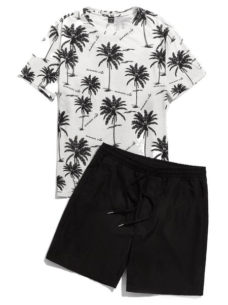 

men tropical and letter graphic & shorts set z0zb#, Gray