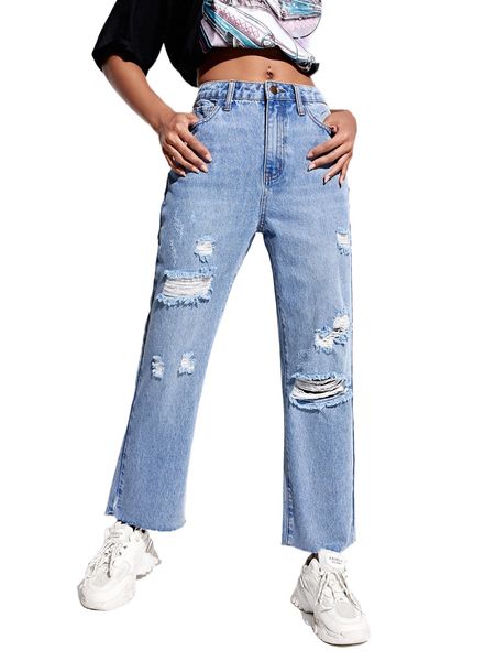 

straight leg ripped jeans 08lj#, Blue