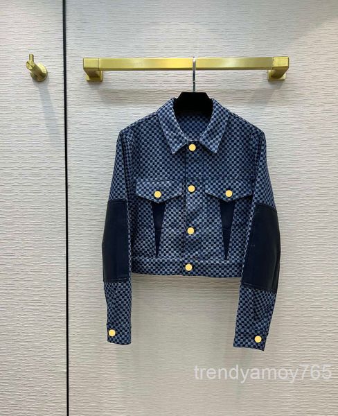 

women's jackets checkerboard denim jacket handsome street color contrast straight tube casual short jacket spring and autumn women&#039, Black;brown