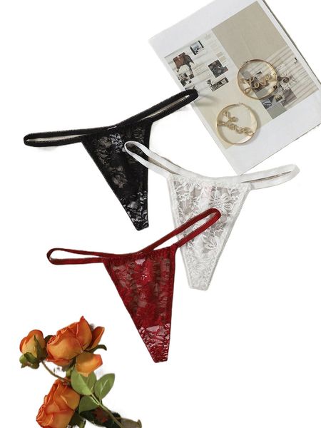 

3pack floral lace panty set o0eq#, Black;red