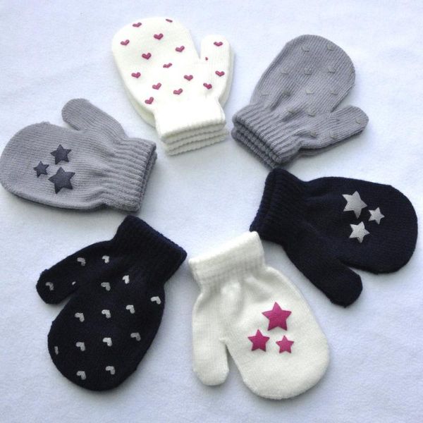 Fünf Finger Handschuhe Gestrickte Dicke Warme Baby Winter Kinder Stern Liebe Herz Druck Kinder Kawaii Volle Finger