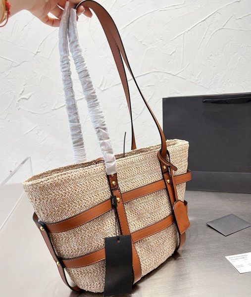 

2022 fashion spring summer women woven patchwork shoulder bags totes handbags large capacity straw bag ladies beach handbag