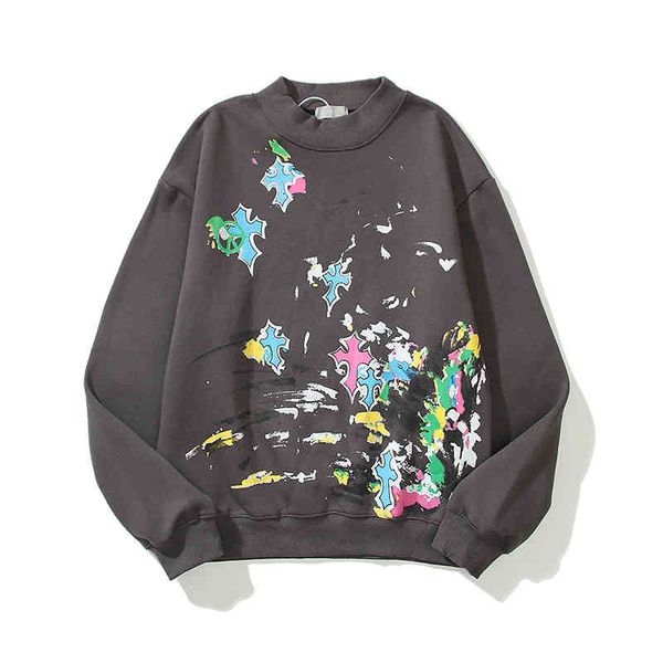 

new fashion trend luxury brand sweater designer wholesale hip spoof cross hand-painted graffiti round neck, Black