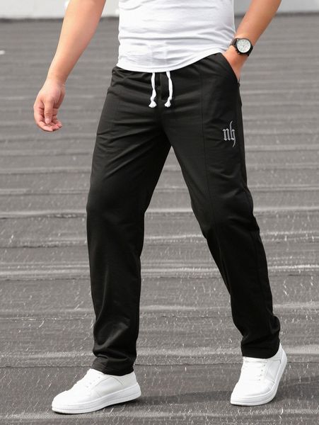 

men letter embroidery slant pocket sweatpants k0hd#, Black
