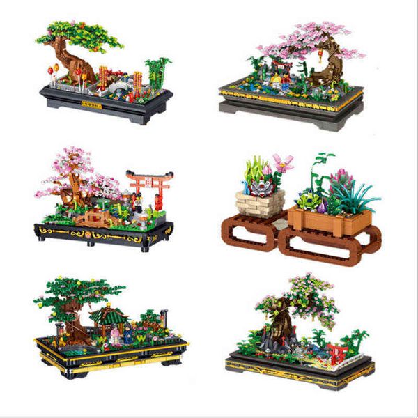 

moc mini building blocks bonsai cherry peach blossoms chinese scholar tree pine simulated succulent plant models creative gifts aa220317
