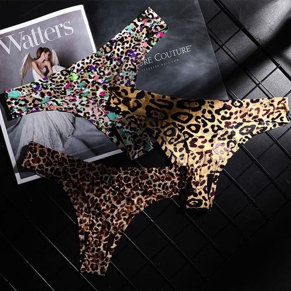 

womens underwear thong soft panties breathable ice silk leopard women seamless t-back low-rise lingerie g-string, Black;pink