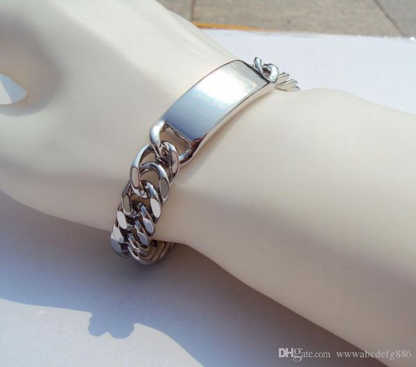 

new heavy fine solid gold steel cuban curb chain men's bracelet wrist id link bangle 7.9" 46g biker, Black