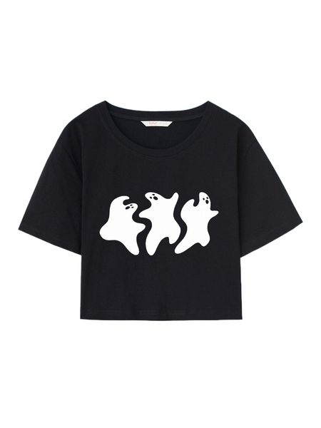 

romwe x johann banta ghost print crop tee 41rn#, White