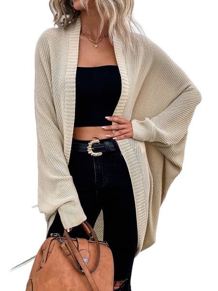 

batwing sleeve asymmetrical hem cardigan p1fi#, White;black