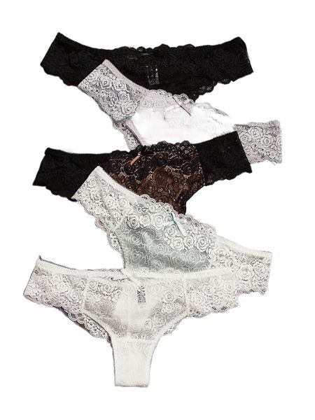 

5pack floral lace thong 77tp#, Black;red