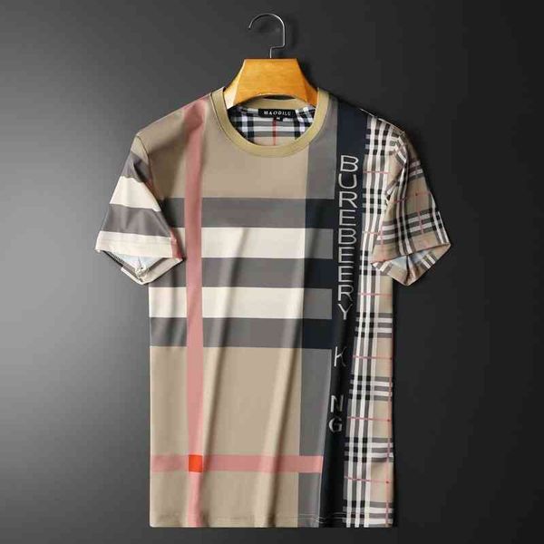 

2022 summer new trend men's printed round neck short sleeve t-shirt simple color splicing, White;black