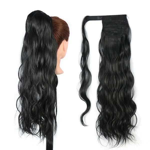 

synthetic hair ponytails hairpieces wrap around big wavy hair extensions, Black