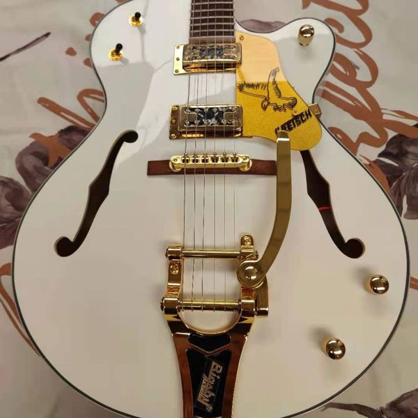 Guitarra elétrica de 6 cordas de jazz brancos de painéis de pau-rosa de ouro guitarra de nível superior Nossa loja pode personalizar qualquer estil