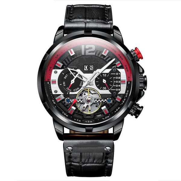 

gift starry sky 5 needle flywheel watch high-end fashion relogio-with calendar watch wear brand men's clothing, Slivery;brown