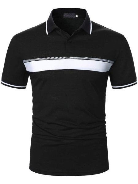 

men color block contrast trim polo shirt h2aq#, White;black
