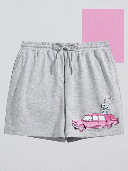 

x nonfatmelk skeleton & car print track shorts 46ky#, White;black