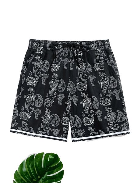 

men random paisley print drawstring waist shorts o8se#, White;black