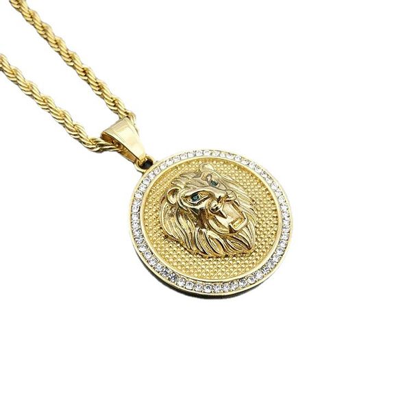 Micro pavimentato CZ pietra ghiacciata Bling collana ciondolo leone in acciaio inossidabile 316L uomo gioielli Hip Hop Rock con 24 